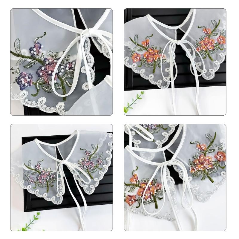 Elegant Lady False Collar Sewing Applique Necklines Decorative Coat Shirt Sweater Embroidery Flower False Collar