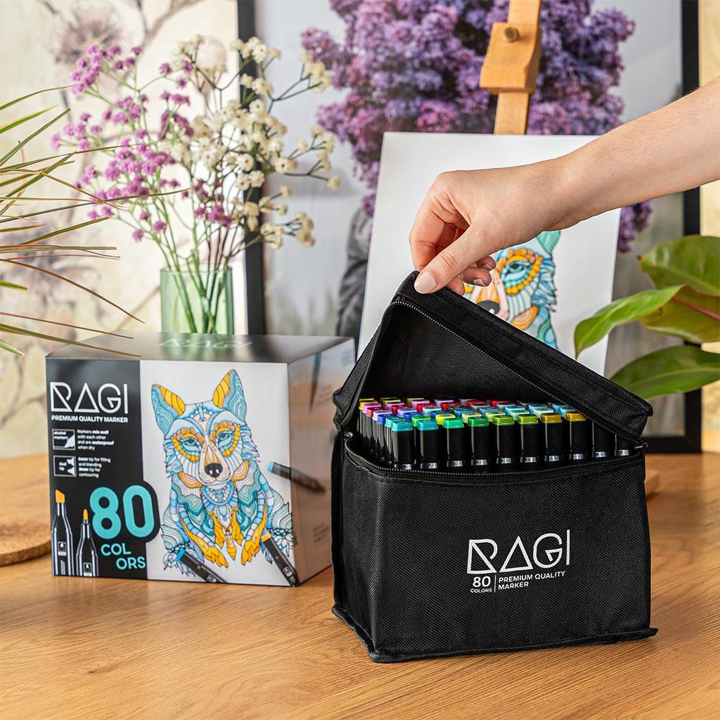 RAGI Pennarelli ad Alcool 80 Pennarelli fronte/retro, Doppia Punta, Set da Disegno Artistico Professionale