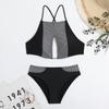 European & American Sexy Triangle Bikini Set - Cross Strap Solid Color Swimsuit