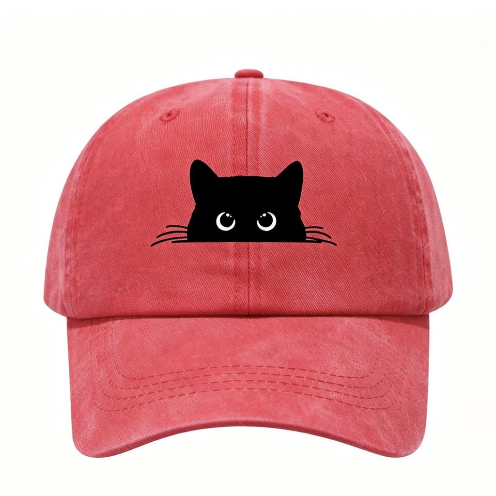 Small Black Cat Print Retro Street Feng Shui Wash Men and Women Baseball Cap Casual Outdoor Sun Hat