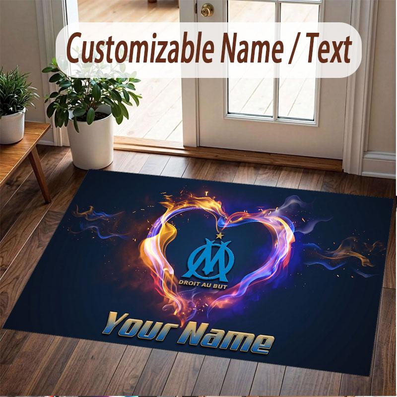 Custom Rug Olympique Marseille FC Pattern Print Name Text Soft Non‑Slip Floor Carpet for Home Indoor Decoration