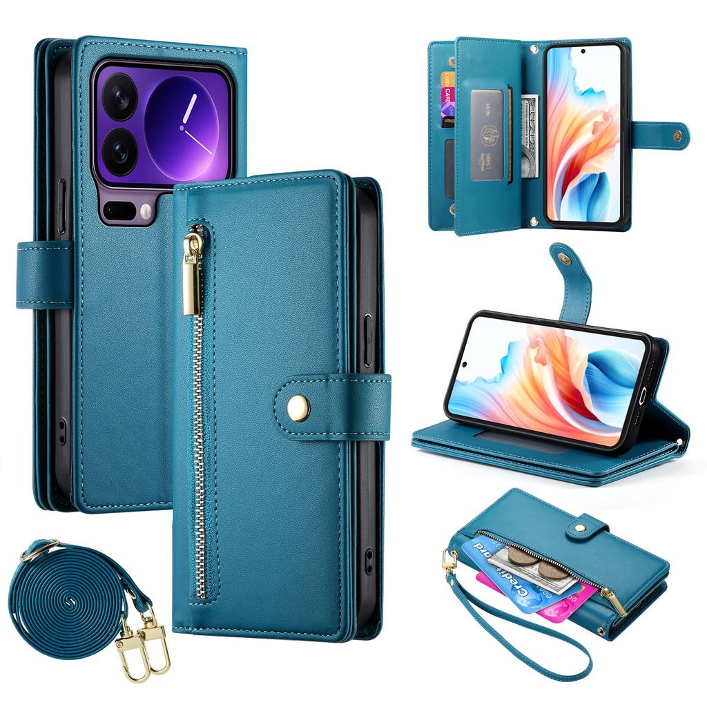 For Xiaomi 17 Pro Case Zipper Pocket Wallet Leather Phone Cover with Straps