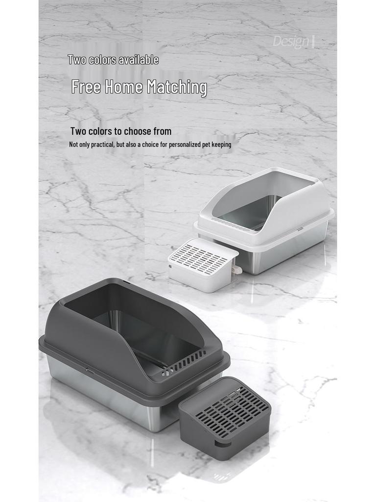 Stainless Steel Easy-Clean Cat Litter Box, Widened & Thickened, Large Open Space, Sand-Proof & Anti-Splash.