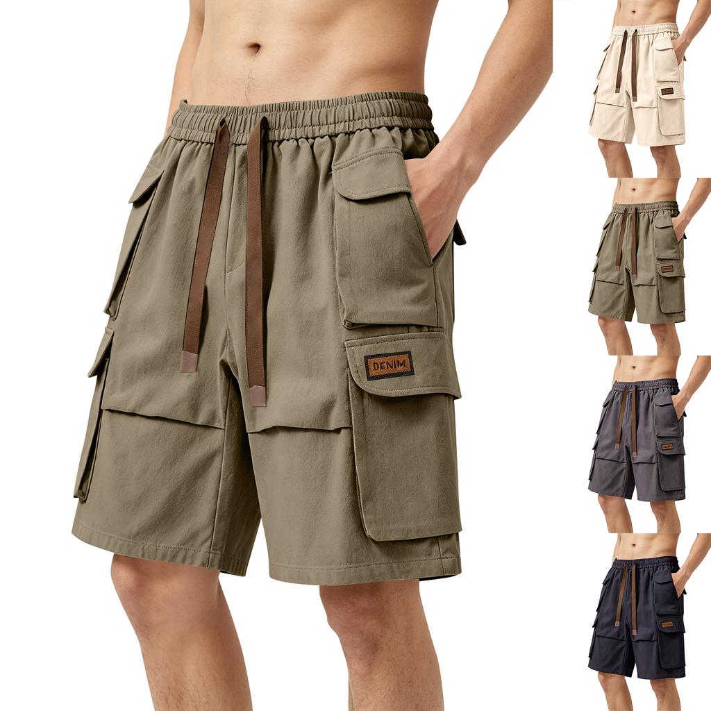 Men's Casual Loose Fit Multi Pocket Cargo Shorts Elastic Waistband Drawstring Outdoor Utility Shorts for Summer