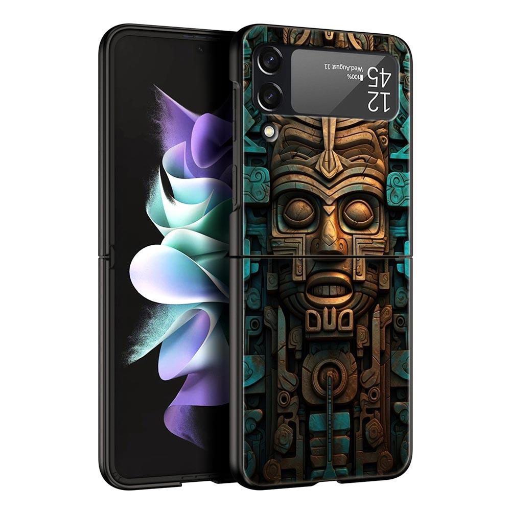 Vintage Totem Painting Hard PC Phone Case For Samsung Galaxy Z Flip 7 6 5 4 Black Cover For Galaxy Z Flip3 Foldable Fundas Shell