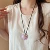 Hanging Neck Leather Love Heart Necklace Leather Pendant Korean Sweater Chain  Women