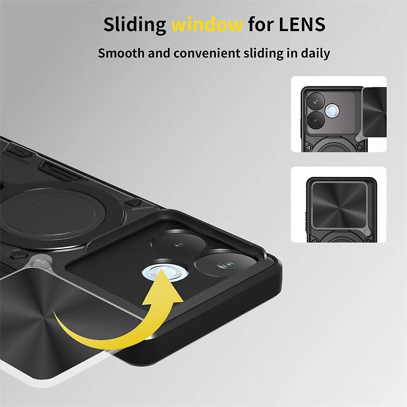 For OPPO A5 Pro 5G Case Slide Lens Protector With Ring Magnetic Holder Back Cover for Oppo oppo A5Pro 5G Armor Silicone PC Funda