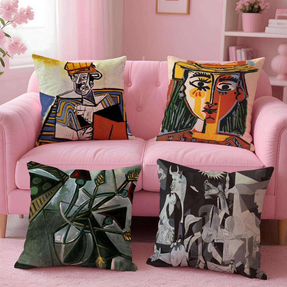 P-Picasso Painting Art Cushion Cover Plush Fabric Soft Double-Sided Printed Sofa Warm Winter Home Gift Pillow Cover