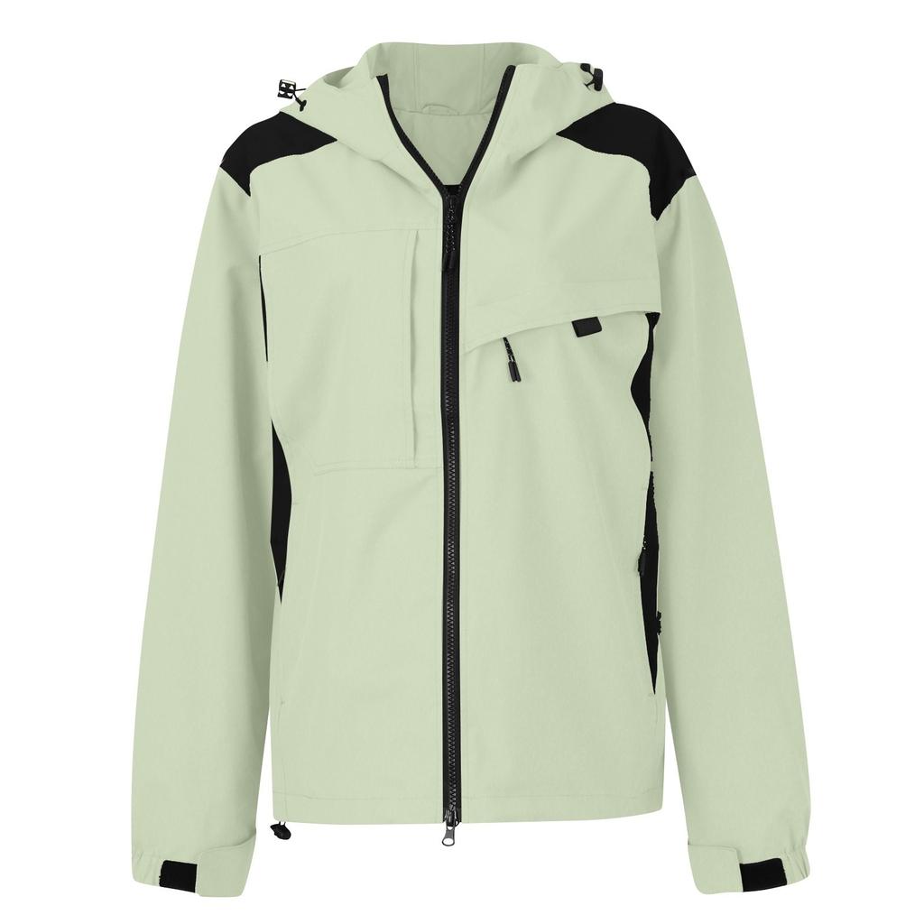 Women's Solid-color Hooded Long-sleeved Windbreaker, Mountaineering Sports Windbreaker, Jacket And Top
