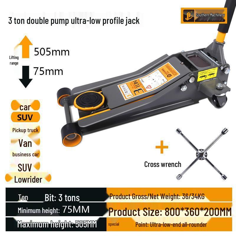 3-Ton Ultra-Low Profile Hydraulic Jack for Auto Repair and Tire Changes