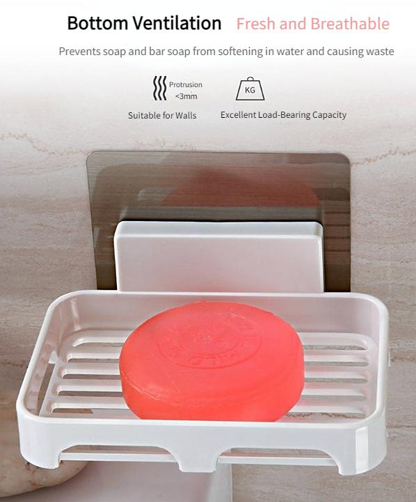 Wall-Mounted Soap Dish with Drainage - No Drilling Required Strong Adhesive, No-Trace Soap Holder (1 Piece)