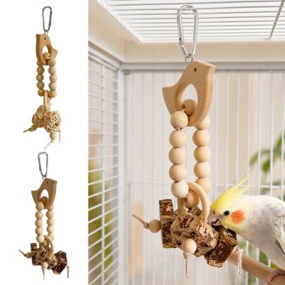 Parrot Loneliness Relief Toy Wooden Blocks Toy, Bird Chew with Beads Rattan Balls or Carambola Dried Star Fruits, Cage Accessory for Small Medium