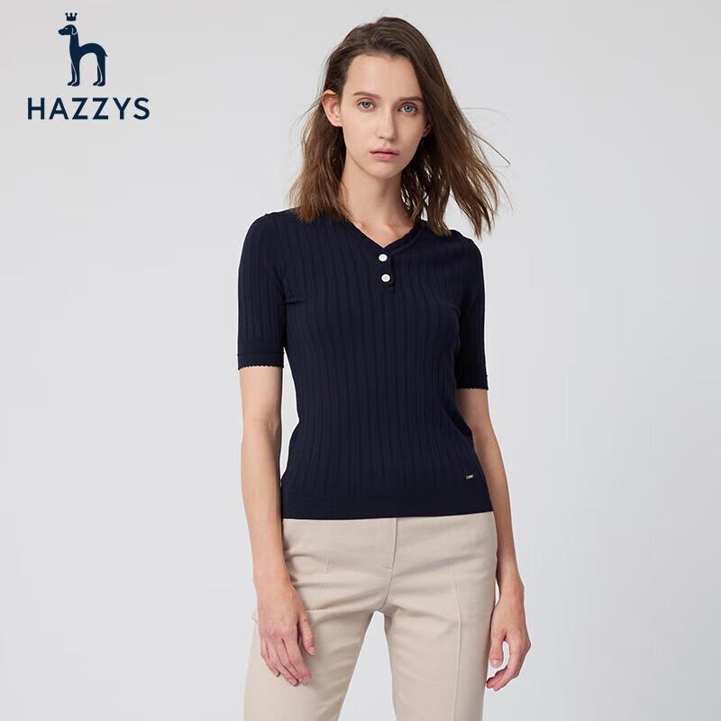 HAZZYS Women's V-Neck Slim Fit Short Sleeve Knit Top