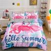 Animal Flamingo King Queen Duvet Cover Cartoon Pink Tropical Bird Bedding Set for Kids Teens Aduls Blue Soft 2/3pcs Quilt Cover
