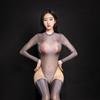 Sexy Oil Shiny Long Sleeve Bodysuit Women High Elastic Sheer Transparent Jumpsuit Tights Leotard Night clubWear Sex Porn Clothes