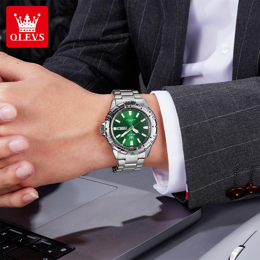 OLEVS 5560 Top Brand Quartz Wristwatch for Men Dual Calendar Waterproof Stainless Steel Luminous Luxury Men's Business Watch