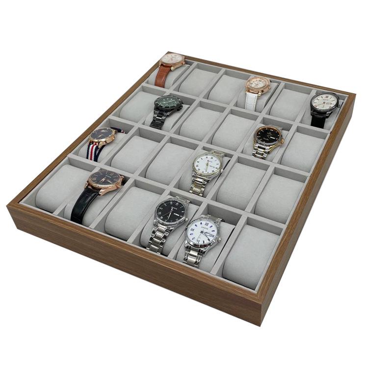 Walnut Wood 24-Slot Watch Display Tray for Boutique or Stall