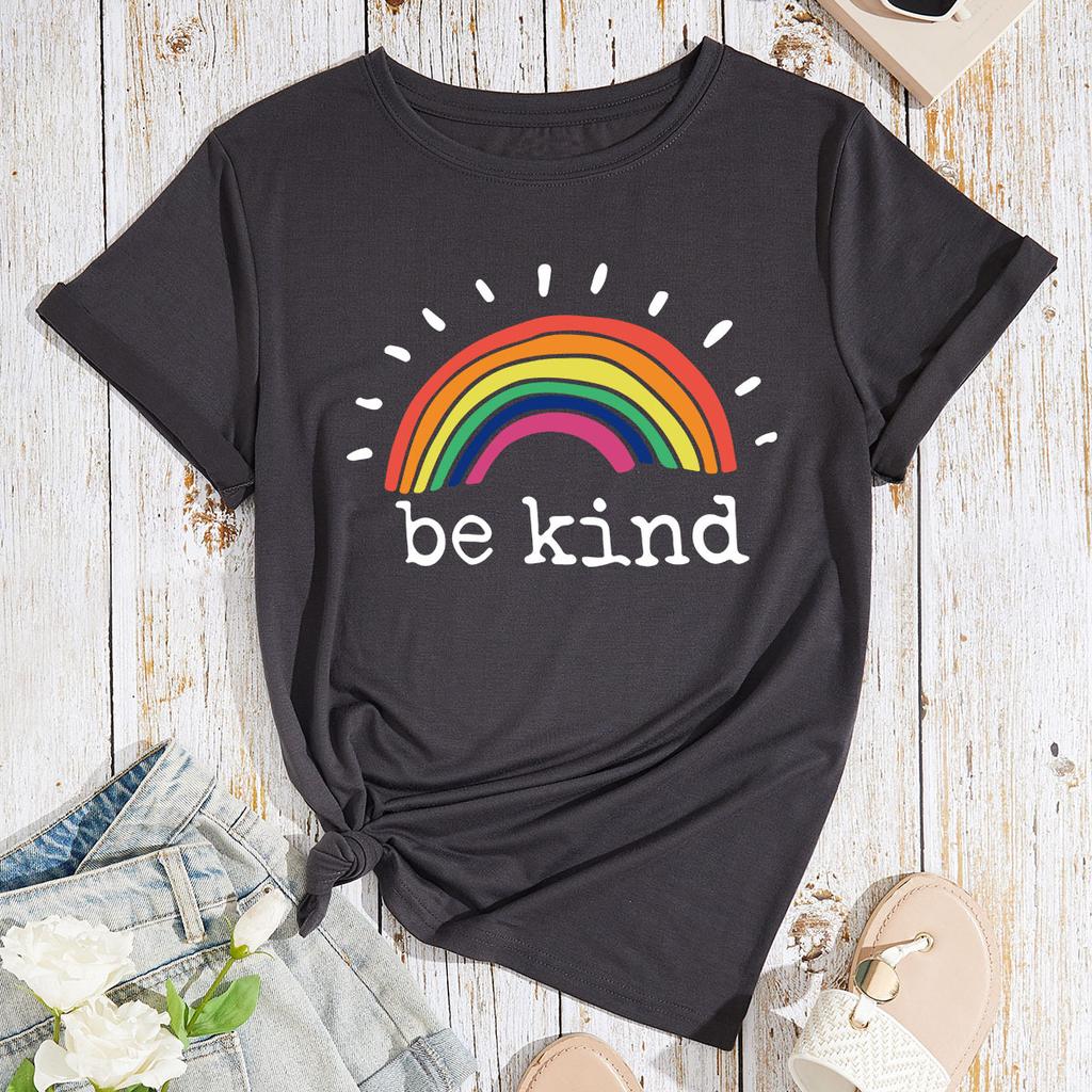 BE KIND Cotton T-Shirt Short Sleeve Round Neck Women 2d Print Tops