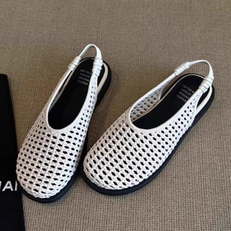 Fashion Comfortable Breathable Woven Flat Sandals Women Fashion Round Toe Hollow Back Strap Designer Shoes Concise Non-slip Casual Shoes