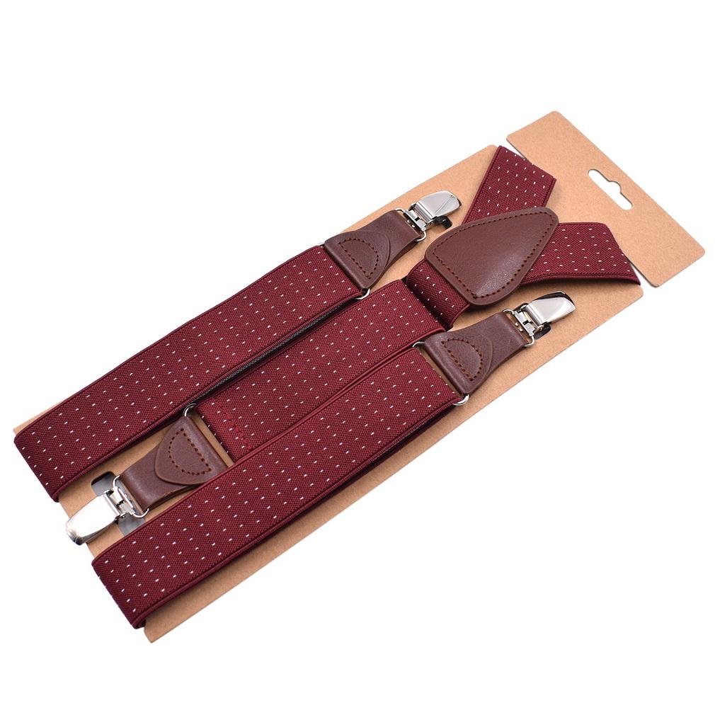 Men Elastic Y-Back Suspenders Stripe Dots Pattern 3 Clips Heavy Duty Trouser Braces