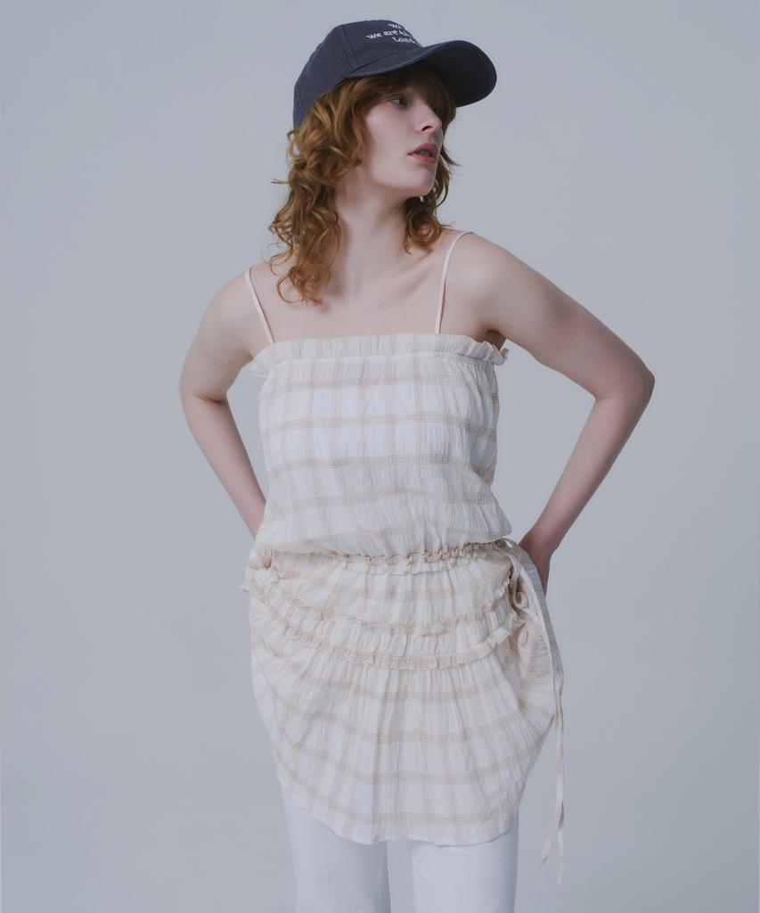 War For Woman Whd-02 Check Shirred Dress_Beige