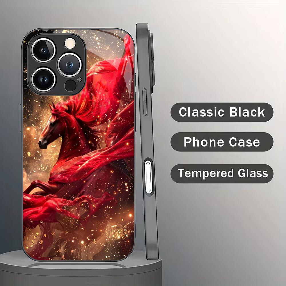 Year of the Horse limited tempered glass mobile phone case suitable for iPhone 17/16/15/14/13/12 Pro Max,all-inclusive anti-fall