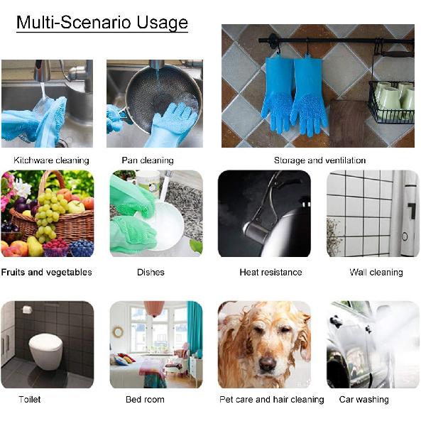 Dishwashing Gloves Silicone Reusable 2 sided Foaming Heat Resistant Scrubber for Kitchen 1 Pair