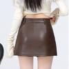 Women's Pu Leather Skirt Y2k High Waist Slit A-line Shorts Mini Skirt Slim Fit Female Clothing Autumn Winter