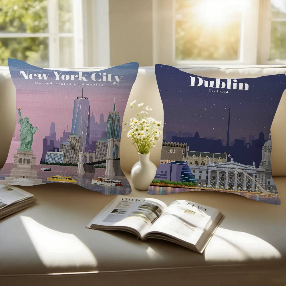 World Famous Tourist Cities Cushion Cover Inches Farmhouse Decor Home Throw Pillow Covers For Couch Decorations
