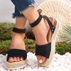 Large-sized Thick-soled Women's Shoes, One-shoulder Buckle with Wedge Heel and Light Sandals Made of Hemp Rope