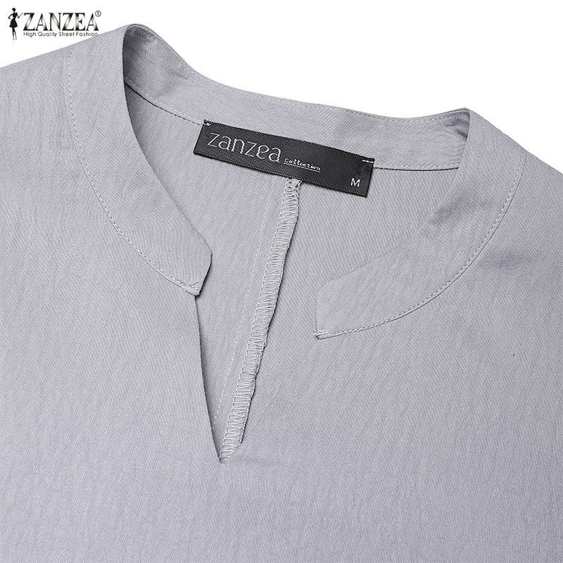 ZANZEA Women Casual V-Neck Summer Loose Short Sleeve Long Dress