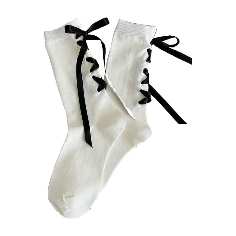 

Sweet Girls Kawaii Cute Middle Tube Socks Solid Color Black White Casual Socks белый