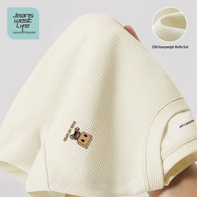 JEANSWEST LIFE Men s Cartoon Print Waffle Knit Breathable Short Sleeve T-Shirt 4XL
