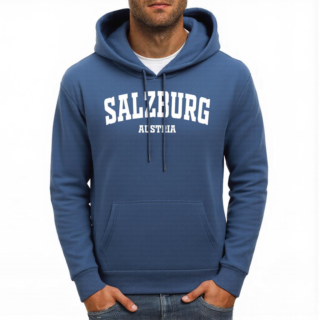 Salzburg Austria Letter Design Men Hoodies Pocket Comfortable Hoody Casual Hip Hop Sportswears All-Match Fleece Clothing
