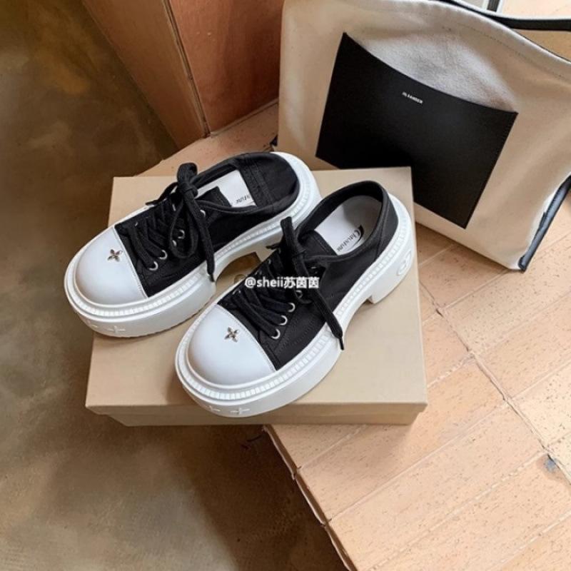 

! Shoes new big round head thick sole heightening canvas casual shoes women s derby board shoes 40 білий