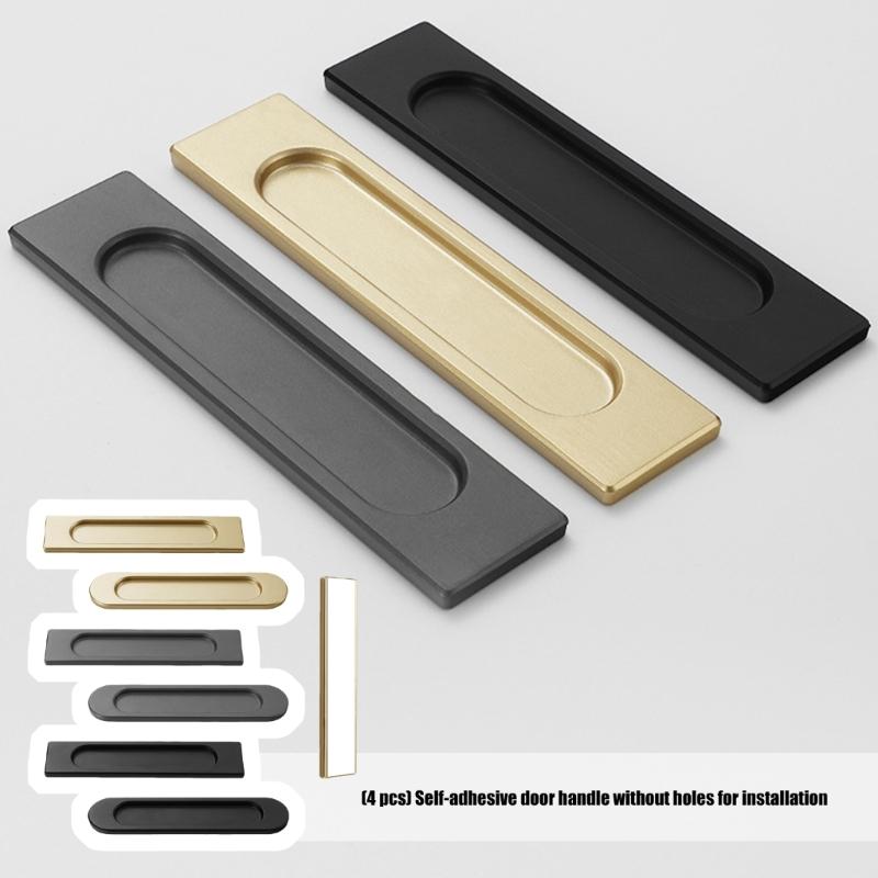 4pcs Auto Adhesive Sliding Door Handle Modern Aluminum Alloy Sliding Door Pulls for Cabinets Furniture