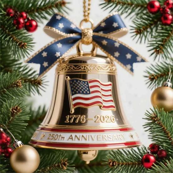 United States 250th Anniversary Bell Ornament Commemorative Patriotic Christmas Tree Hanging Bell Decoration Holiday Party Pendant