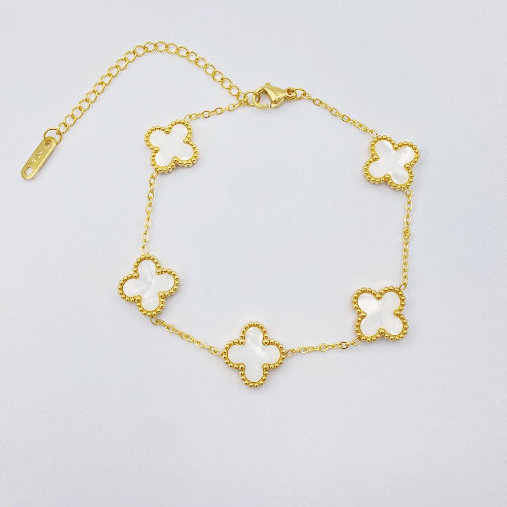 13mm Non-Fading Stainless Steel Four-Leaf Clover Bracelet for Women - Fresh Style