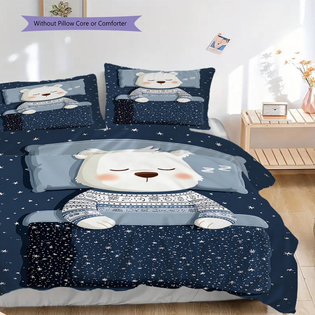 Polar Bear Pattern Bedding Quilt Set Quilt Cover Pillowcase Home Decoration Birthday Gift (1 * duvet cover + 2 * pillowcase, without core)