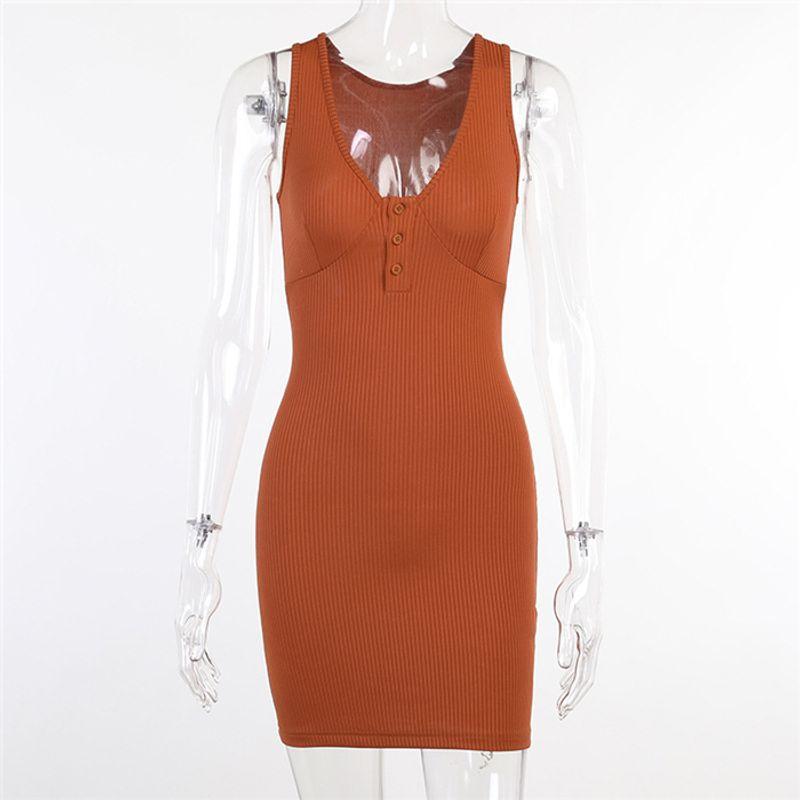 

European and American Sexy Slim Vest Skirt Sling Short Dress Sexy Bodycon Tank Mini Dress Brown S