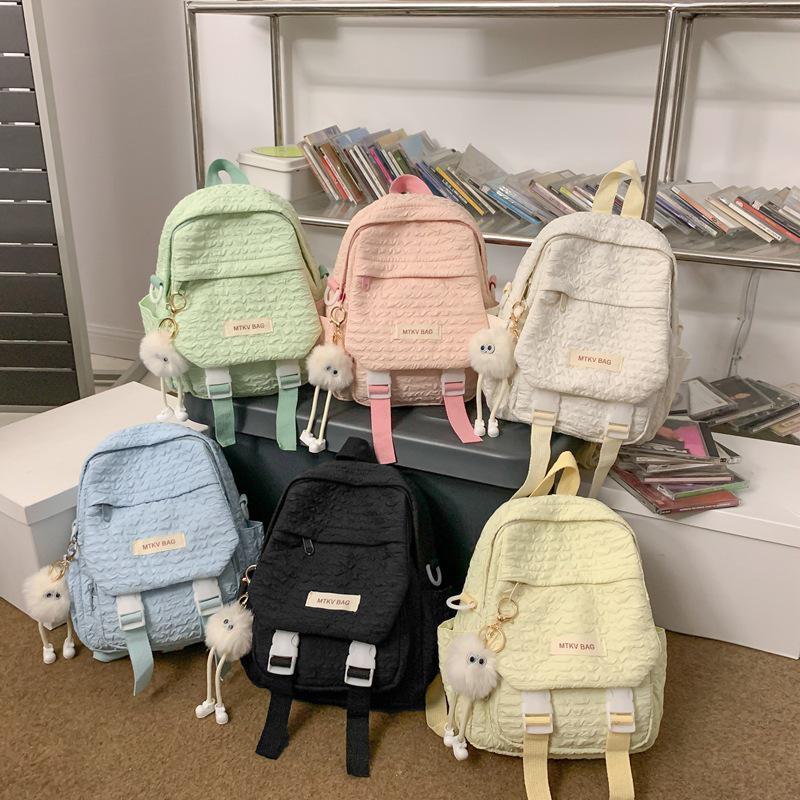 Adorable Candy Color Backpack with Korean Pendant - Milky Macaron Shades for Students