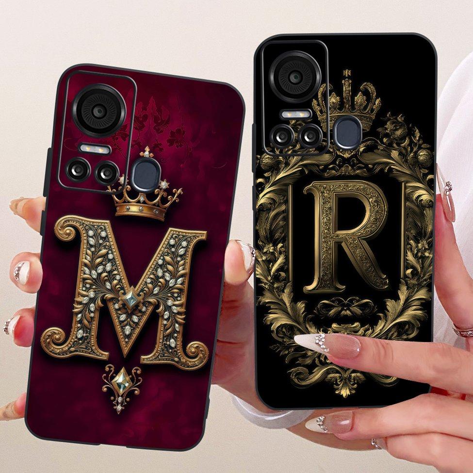 Black For ITEL S18 S663L Cover For ITEL Vision 5 Case Silicone Luxury Crown A-Z Letters 2D Flat Pattern Soft Phone Casing