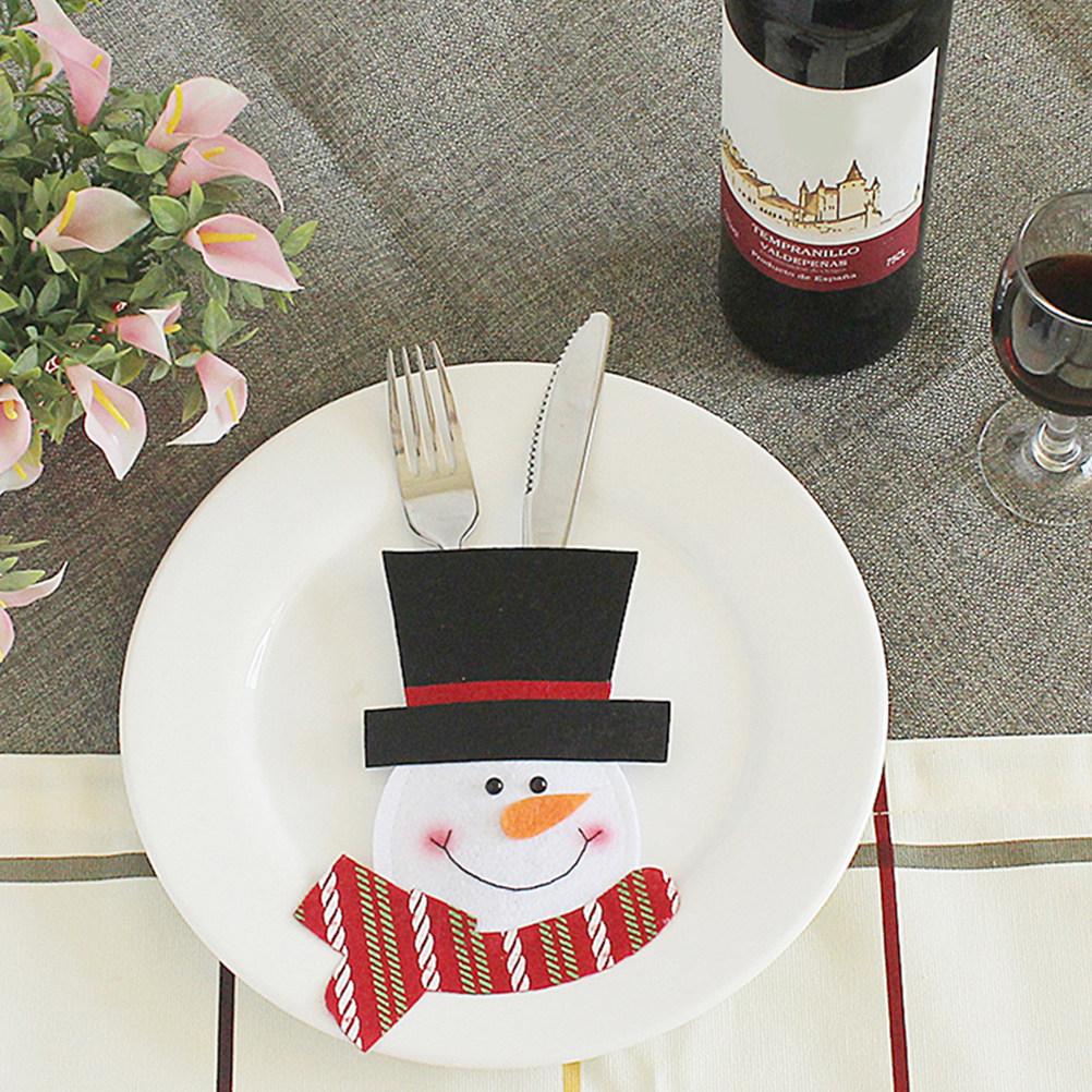 3Pcs Christmas Tableware Holders Multifunctional Mini Eco-Friendly Covers Reusable Decorative Bags for Party Dinner