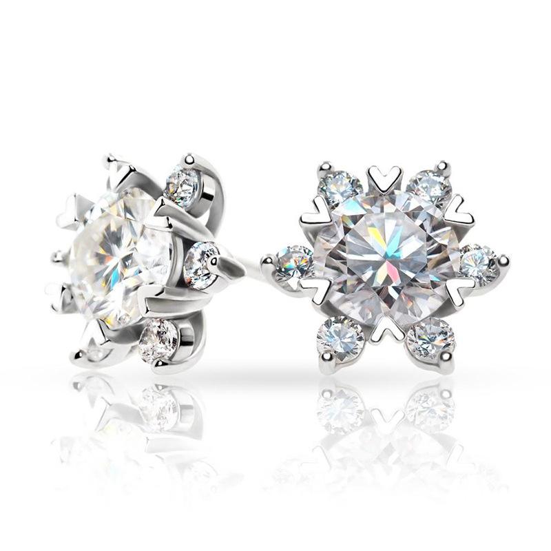 6.5mm Snowflake Full Diamond Stud Earrings Sunflower Paved Earrings D VVS1 Exquisite Moissanite Jewelry