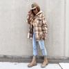Women's Oversized Plaid Shirt with Hood, Casual Loose Fit Checkered Long Sleeve Top