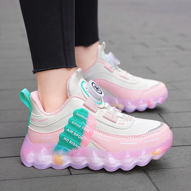 28-38 Children's Pink Leather Waterproof Rotation Buttons Sports Shoes Boys Basketball Sports Shoes Girl Sports Shoes