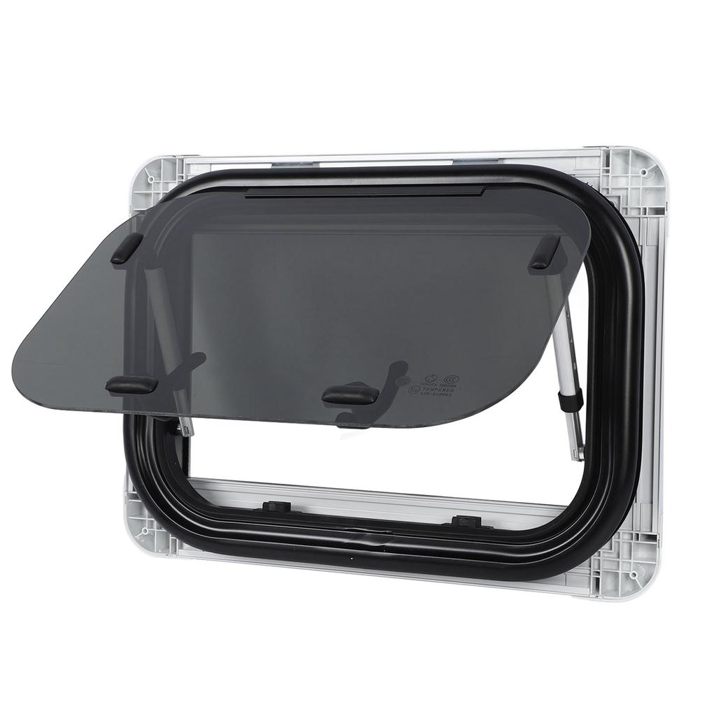 20x12 Inch RV Window Tempered Glass UV Resistant Push Out Window with Support Rod and Sunshade Curtain for Campers