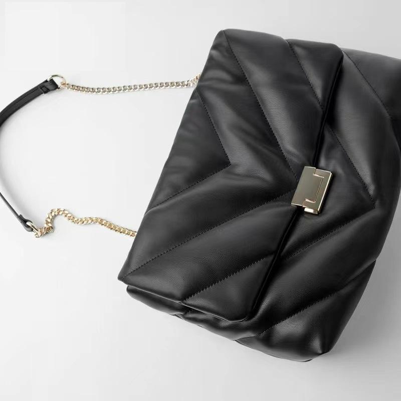 Luxury Leather Women's Shoulder Bags Simple Chain Cossbody Bag Fashion Commute Handbags Solid Color Female Quilting Underarm Bag