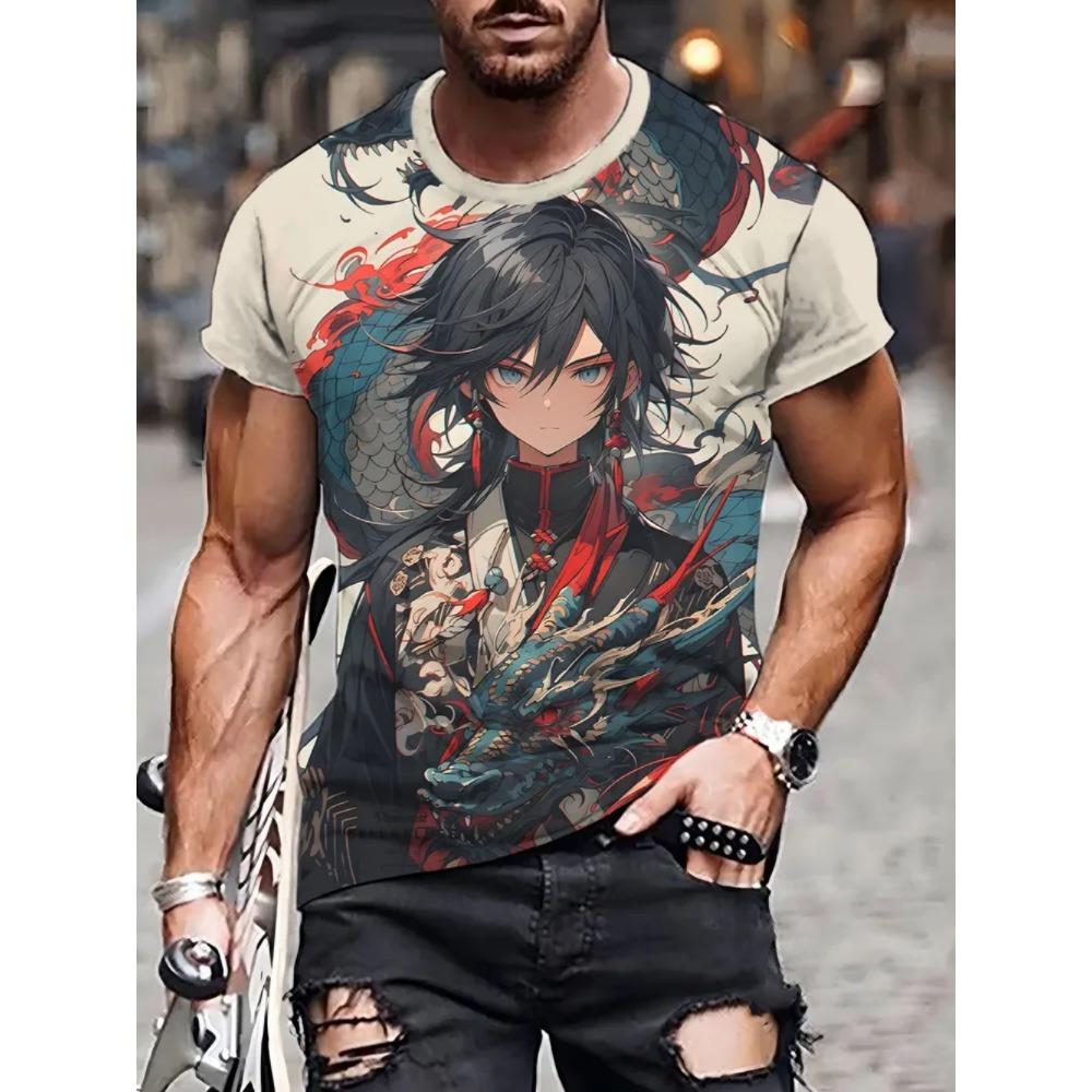 Summer New Men's T-shirt 3D Printed Cool Anime Hero Loose Versatile Round Neck Large Size Short Sleeve T-shirt