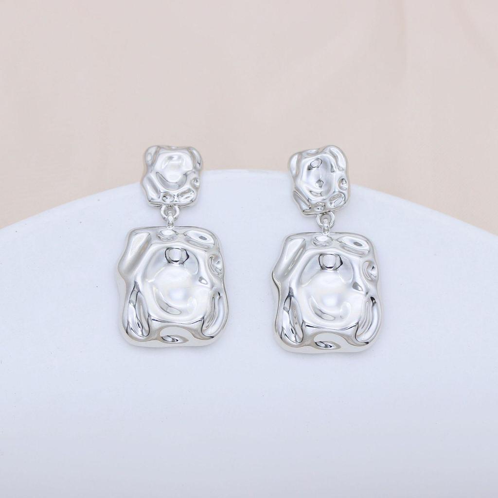 Gold-Plated S925 Silver Geometric Square Textured Earrings